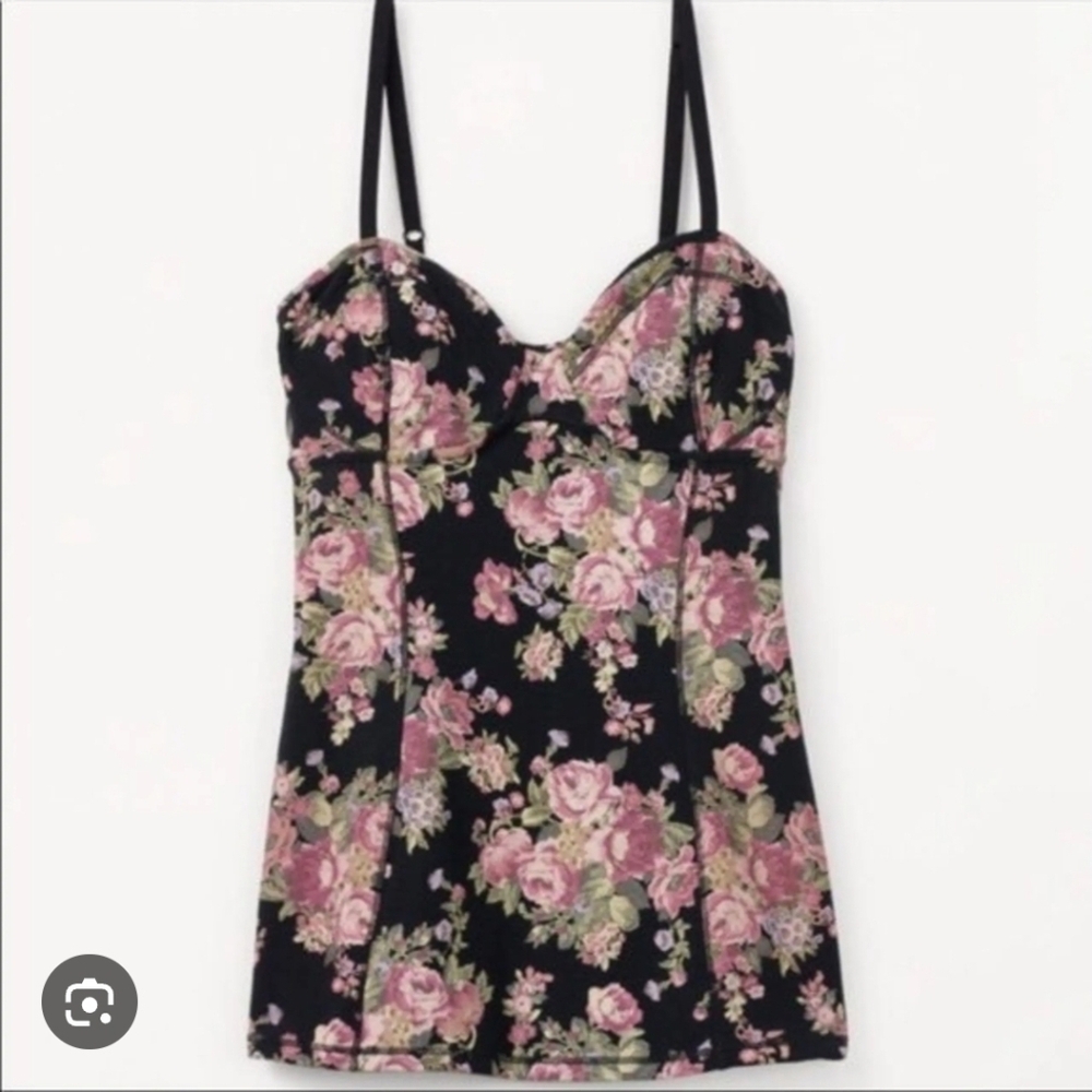 NEW Free People TALULA Aritzia Rose Print Black Bustier Tank Camisole S